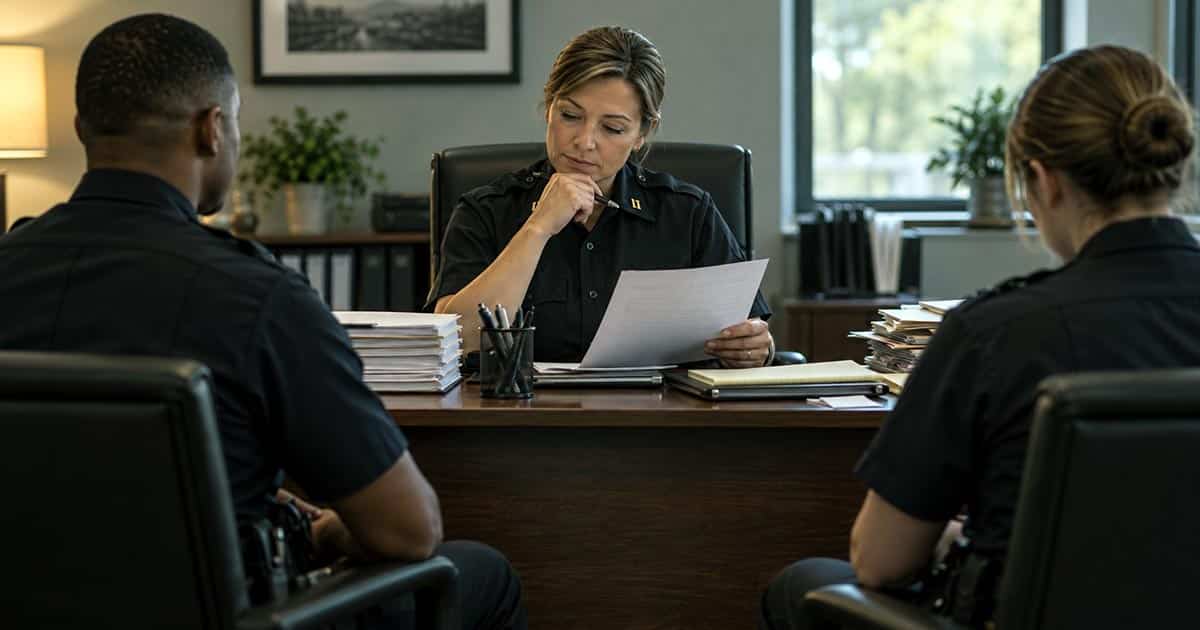 Supervisor comparing two employees with different work records, illustrating fair treatment at work and consistent standards.